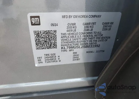 2025 Chevrolet Trailblazer Awd Rs from USA, damaged, VIN KL79MUSL2SB031992